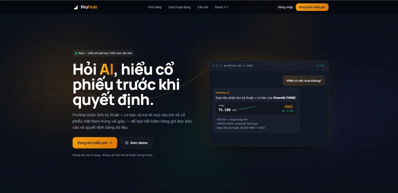 Giao diện tổng quan nền tảng ProFinAI